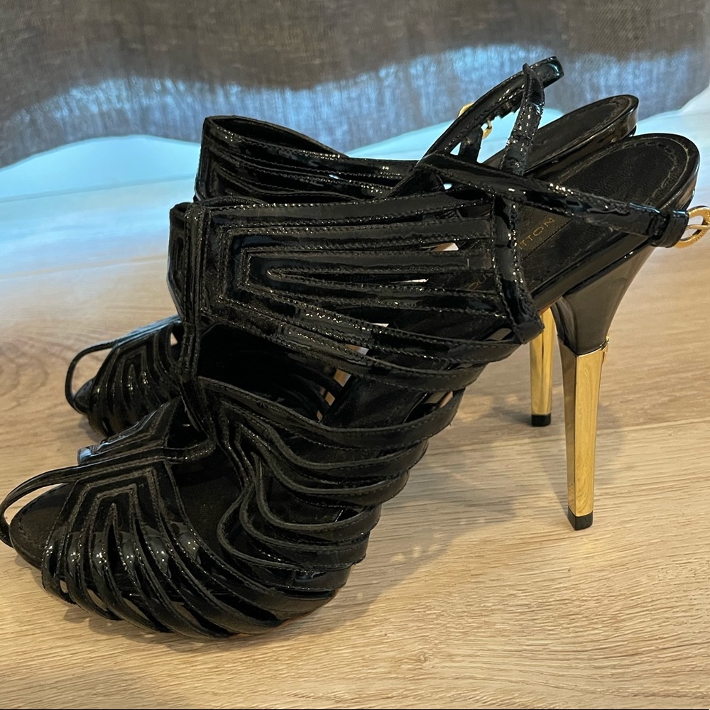Louis Vuitton Marbella Heels Black Patent 38.5
